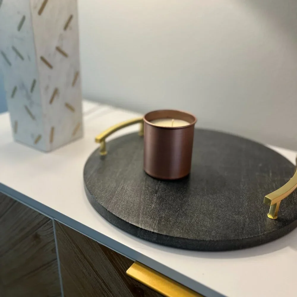West Elm - Marble & Brass Round Cheese Board - Marble Midnight Finish